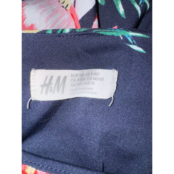 H & M Girls Navy Blue Cockatoo Flounced Dress, Size 9/10 - Picture 4 of 5